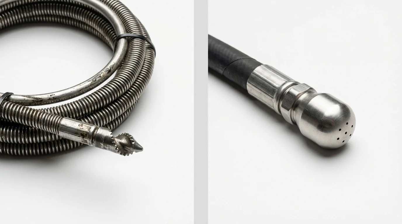 Drain snake cable and hydro jetting nozzle used for drain cleaning in Valatie, NY