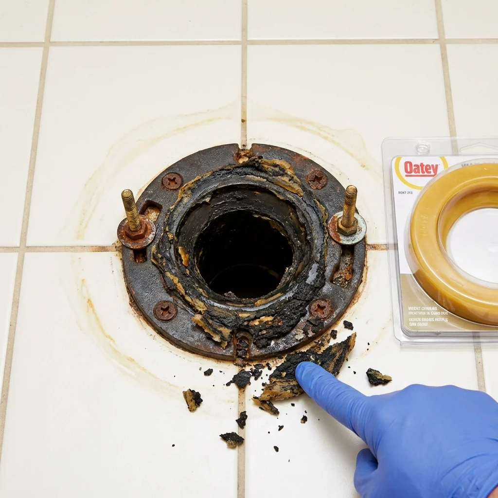Failed wax ring showing water seepage at the base of a toilet in a Valatie, NY home