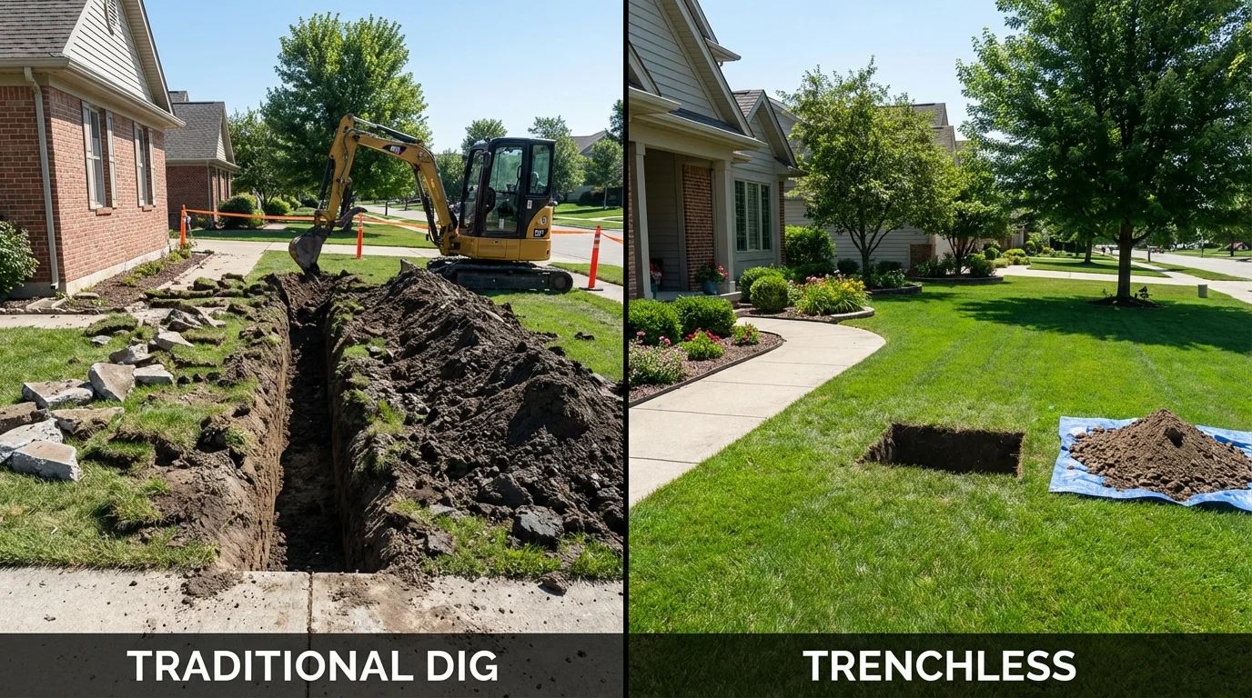 Trenchless sewer repair with minimal yard damage versus traditional excavation in Valatie, NY